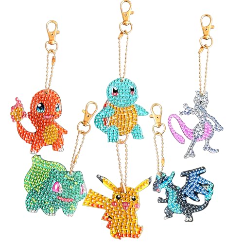 YLS Diamond painting schlüsselanhänger kinder, 6 Pcs DIY Diamond Painting Cartoon Keyrings Set für Mädchen Junge ab 5 6 7 8 9+ Jahre, DIY Spielzeug Malsets für Kinder Schulanfangsgeschenke von YLS