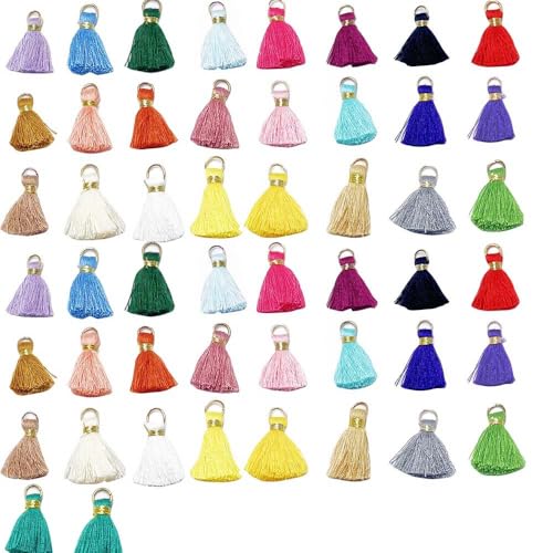 50 Stück Bunte Quasten-Charms, handgefertigte Baumwoll-Quasten-Charms, Mini-Bunte Quasten-Ohrringe, Basteln, Schlüsselanhänger, Dekoration, Schmuckherstellung, Lesezeichen, Souvenirs, DIY von YLUFAC