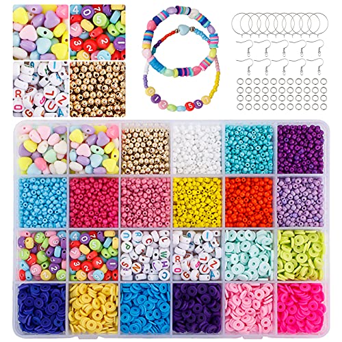 YLXQJIN 6100 Perlen zum Auffädeln Set - 4500 Mini Glasperlen, 1600 Bunte Polymer Perlen Basteln Clay, DIY Perlen Schmuckherstellung Armbänder Machen Halsketten Geschenk für Mädchen von YLXQJIN