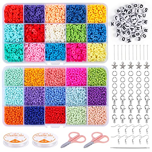 YLXQJIN 9358Pcs Perlen zum Auffädeln Mini Glasperlen 2 Kisten 15 Farben 3mm Rocailles Glasperlen, 208 Alphabet Buchstaben Perlen DIY Armbänder, Perlen Set für Schmuckherstellung Armband Halskette von YLXQJIN