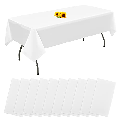 10 Packungen Einweg-Tischdecken Weiß rechteckige Kunststoff-Tischdecke 137 cm x 274 cm Premium-schmutzabweisende/wasserdichte Tischdecken für Geburtstag,Hochzeit,Party,Grillen,Picknick-Dekoration von YMHPRIDE