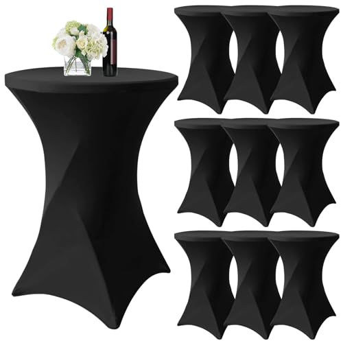 10er-Set Schwarz Stretch Stehtisch Husse für Bistrotisch Ø 80-85 cm Spandex Stretch Tischdecke, Verstärkung im Fußbereich Für Hochzeit Geburtstagsfeier Bankett Stehtische und Bistrotische(80×110cm) von YMHPRIDE