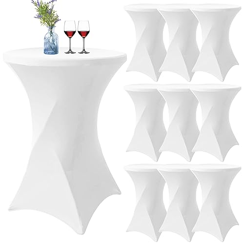 10er-Set Weiß Stretch Stehtisch Husse für Bistrotisch Ø 80-85 cm Spandex Stretch Tischdecke, Verstärkung im Fußbereich Für Hochzeit Geburtstagsfeier Bankett Stehtische und Bistrotische(80×110cm,Weiß) von YMHPRIDE