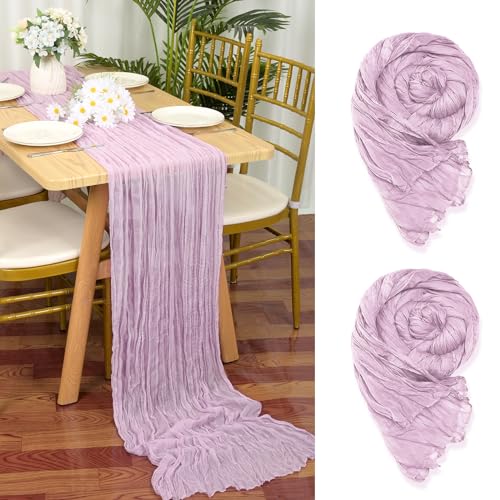 2 Stück Seihtuch Tischläufer Rosa Purpur,90 x 300 cm Hellpurpur Gaze Stoff Boho Tischläufer Käsetuch Cheesecloth Tischläufer Hochzeit Tischdecke für Hochzeitsfeier Brautparty Tischdekoration von YMHPRIDE