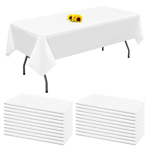 20 Packungen Einweg-Tischdecken Weiß rechteckige Kunststoff-Tischdecke 137 cm x 274 cm Premium-schmutzabweisende/wasserdichte Tischdecken für Geburtstag,Hochzeit,Party,Grillen,Picknick-Dekoration von YMHPRIDE