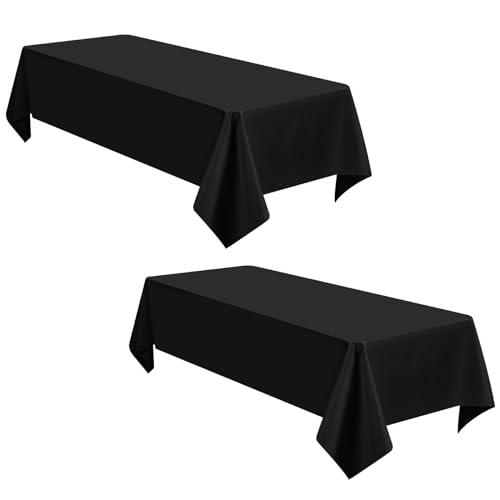 2er-Pack Schwarze Tischdecken, 153 x 260 cm, Polyesterstoff, rechteckige Tischdecke für 1,8 m große Tische, Schwarze Tischdecken, Tischdecke für Hochzeit, Geburtstag, Party, Bankett-Tischdekoration von YMHPRIDE