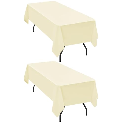 2er-Pack beige Tischdecken, 153 x 260 cm, Tischdecken aus Polyestergewebe, rechteckig für 1,8 m große Tische, beige Tischdecken, Tischdecken für Hochzeit, Geburtstag, Party, Bankett-Tischdekoration von YMHPRIDE