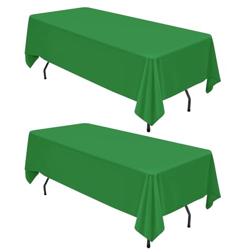 2er-Pack grüne Tischdecken, 153 x 260 cm, Tischdecken aus Polyestergewebe, rechteckig für 1,8 m große Tische, grüne Tischdecken, Tischdecken für Hochzeit, Geburtstag, Party, Bankett-Tischdekoration von YMHPRIDE