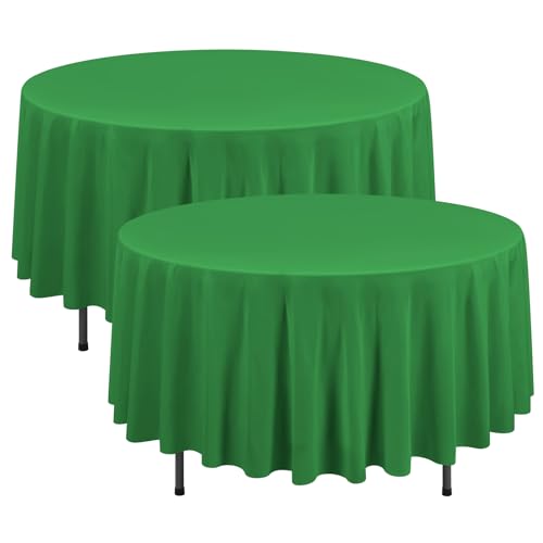 2er-Pack grüne runde Tischdecken, 229 cm, runde Polyester-Tischdecken, Flecken- und resistent, waschbar, runde Tischdecken, Tischdecken für Hochzeit, Geburtstag, Partys, Bankett, Tischdekoration von YMHPRIDE