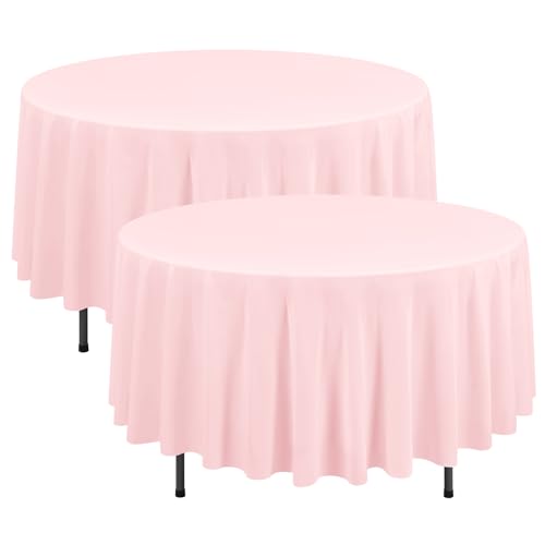 2er-Pack rosa runde Tischdecken, 229 cm, Polyester, runde Tischdecken, Flecken- und resistent, waschbar, runde Tischdecke, Tischdecke für Hochzeit, Geburtstag, Partys, Bankett, Tischdekoration von YMHPRIDE