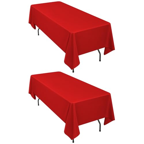 2er-Pack rot Tischdecken, 153 x 260 cm, Tischdecken aus Polyestergewebe, rechteckig für 1,8 m große Tische, rote Tischdecken, Tischdecken für Hochzeit, Geburtstag, Party, Bankett-Tischdekoration von YMHPRIDE