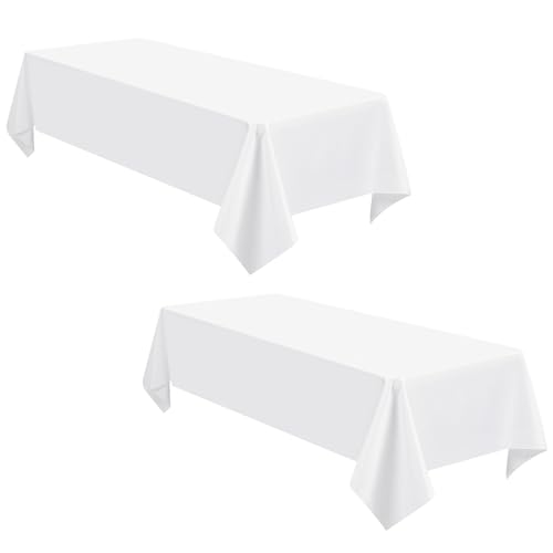 2er-Pack weiße Tischdecken, 153 x 260 cm, Polyesterstoff, rechteckige Tischdecke für 1,8 m große Tische, weiße Tischdecken, Tischdecke für Hochzeit, Geburtstag, Party, Bankett-Tischdekoration von YMHPRIDE