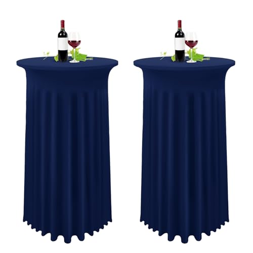 2er-Set Stretch Stehtisch Husse für Bistrotisch Dunkelblau Ø 80-85 cm Spandex Stretch Tischdecke mit Rock, Tischrock Für Hochzeit Geburtstagsfeier Bankett und Bistrotische(80×110cm,Navy Blau) von YMHPRIDE