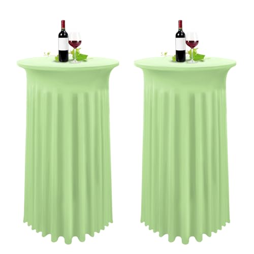 2er-Set Stretch Stehtisch Husse für Bistrotisch Salbeigrün Ø 80-85 cm Spandex Stretch Tischdecke mit Rock, Tischrock Für Hochzeit Geburtstagsfeier Bankett und Bistrotische(80×110cm,Salbeigrün) von YMHPRIDE