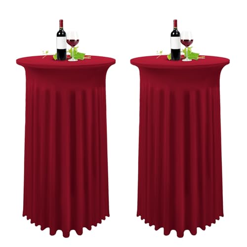 2er-Set Stretch Stehtisch Husse für Bistrotisch Weinrot Ø 80-85 cm Spandex Stretch Tischdecke mit Rock, Tischrock Für Hochzeit Geburtstagsfeier Bankett und Bistrotische(80×110cm,Burgund) von YMHPRIDE