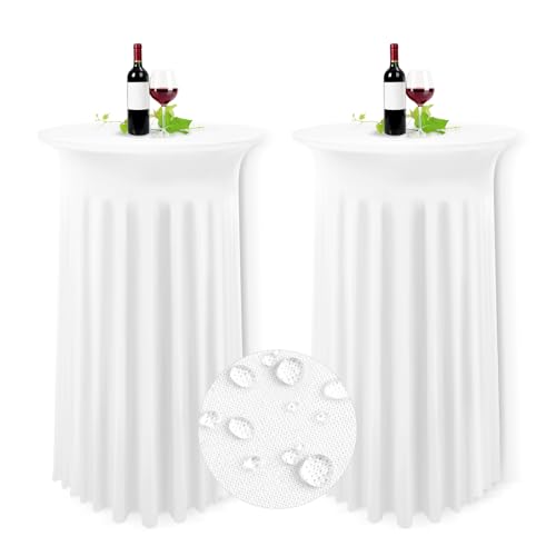 2er-Set Stretch Stehtisch Husse für Bistrotisch Weiße Ø 60-65 cm Wasserdicht und Schmutzabweisend Spandex Stretch Tischdecke mit Rock Für Hochzeit Geburtstagsfeier Bankett und Bistrotische(60×110cm) von YMHPRIDE