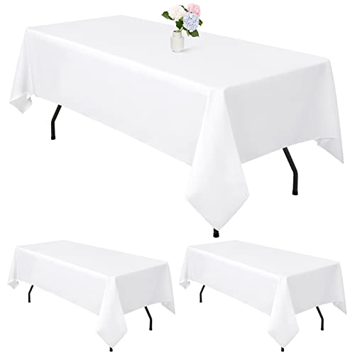 3 Packungen weiße rechteckige Polyester-Tischdecke 60 x 102 Zoll Polyester-Tischdecke, für rechteckige Tische im Innen- und Außenbereich, Hochzeit, Geburtstag, Party, Tischdekoration (152 x 260 cm) von YMHPRIDE