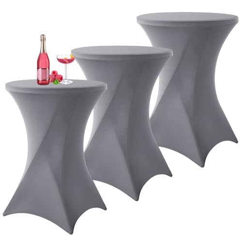 3er-Set Grau Stretch Stehtisch Husse für Bistrotisch Ø80-85 cm Spandex Stretch Tischdecke, Verstärkung im Fußbereich, Für Hochzeit Geburtstagsfeier Bankett Stehtische Bistrotische(80×110cm,Hellgrau) von YMHPRIDE