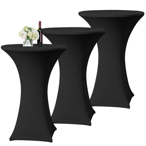 3er-Set Schwarz Stretch Stehtisch Husse für Bistrotisch Ø 60-65 cm Spandex Stretch Tischdecke, Verstärkung im Fußbereich Für Hochzeit Geburtstagsfeier Bankett Stehtische und Bistrotische(60×110cm) von YMHPRIDE