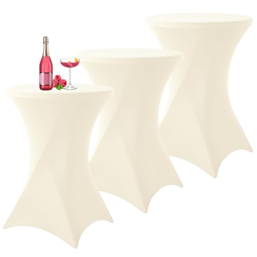 3er-Set Stretch Stehtisch Husse für Bistrotisch Hell Beige Ø 80-85 cm Spandex Stretch Tischdecke, Verstärkung im Fußbereich Für Hochzeit Geburtstagsfeier Bankett und Bistrotische(80×110cm,Elfenbein) von YMHPRIDE