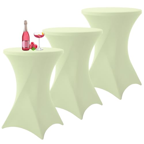 3er-Set Stretch Stehtisch Husse für Bistrotisch Salbeigrün Ø 80-85 cm Spandex Stretch Tischdecke, Verstärkung im Fußbereich Für Hochzeit Geburtstagsfeier Bankett und Bistrotische(80×110cm,Hellgrün) von YMHPRIDE