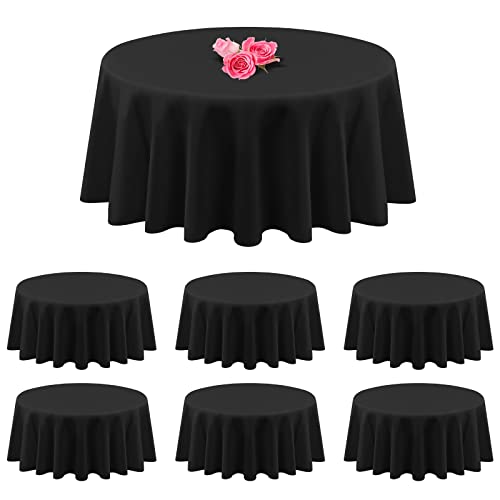 6 Packs Black Polyester Runde Tischdecken 90 Zoll Runde Tischdecke Fleck und resistent Falten waschbar Tischdecke für Hochzeit, Partys, Bankett, Buffet Tisch, Urlaub, Abendessen Tische dekorieren von YMHPRIDE