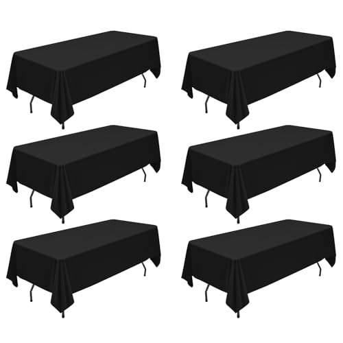 6 Packs Schwarzes Polyester Tischtuch 60 x 102 Zoll Polyester Stoff Tisch Kleidung Abdeckung für 6ft Rectangle Tables Flecken und Falten resistent waschbar Tischdecke für Hochzeit, Geburtstag, Party von YMHPRIDE