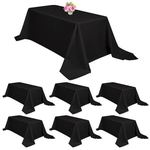 6 Packungen Schwarze rechteckige Polyester-Tischdecke 229 x 335 cm, Tischdeckenbezug aus Polyesterstoff, für 2,4 m große rechteckige Tische,Hochzeit,Geburtstag,Party,Tischdekoration (229 x 335 cm) von YMHPRIDE