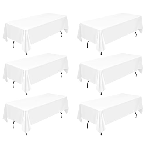 6 Packungen weiße rechteckige Polyester-Tischdecke, 153 x 320 cm, Tischdeckenbezug aus Polyesterstoff, für rechteckige Tische im Innen- und Außenbereich, Hochzeit, Geburtstag, Party, Tischdekoration von YMHPRIDE