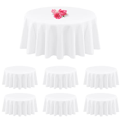 6 Packs Weiß Polyester Runde Tischdecken 90 Zoll Runde Tischtuch Fleck und resistent Falten waschbar Tischdecke für Hochzeit, Partys, Bankett, Buffet Tisch, Urlaub, Abendessen Tische dekorieren von YMHPRIDE