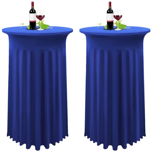 YMHPRIDE 2er-Set Blau Stehtisch Hussen Stretch Stehtisch Tischdecke mit Rock, 80×110cm Runder Cocktail-Tischrock, Bistrotisch-Bartisch-Abdeckung für Party, Hochzeit, Banketttisch von YMHPRIDE