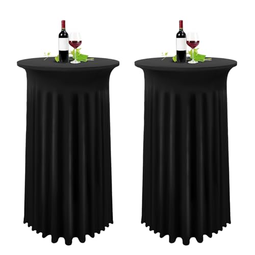 YMHPRIDE 2er-Set Schwarz Stehtisch Hussen Stretch Stehtisch Tischdecke mit Rock, 80×110cm Runder Cocktail-Tischrock, Bistrotisch-Bartisch-Abdeckung für Party, Hochzeit, Banketttisch von YMHPRIDE