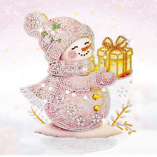 Diamond Painting Weihnachten Schneemann Aufsteller, Doppelseitig Voll Diamond Painting Tischdeko Weihnachts Figuren Neu 2024 Diamant Malerei Bastelset für Erwachsene KinderGeschenk (Schneemann A) von YMIFEEY