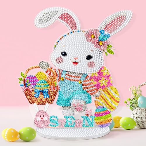 YMIFEEY Diamond Painting Ostern Hase Tischideko, Diamond Painting Frühling Fensterbilder, Diamond Painting Aufsteller, Diamant Malerei Oster Bastelset DIY Geschenk für Kinder Erwachsene (Osterhase) von YMIFEEY