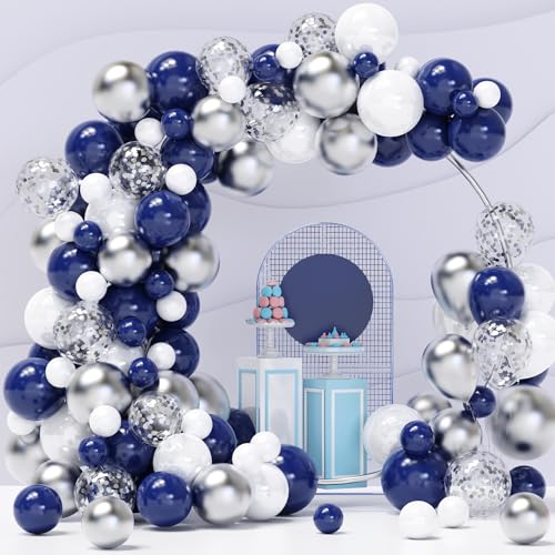 Luftballons Blau Silber Helium, 120 Stück Weiß Silber Konfetti Ballon Girlande Geburtstag Ballons Set für Hochzeit Graduierung Party Weihnachten Brautgeschenke Baby-Duschen Valentinstag von YMSZ