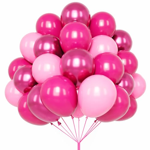 Rosa Luftballons, 67 Stück 12 Zoll Hot Pink Luftballons Metallic Chrom für Geburtstag, Babyparty, Hochzeit, Valentinstag und Prinzessin Party Dekoration von YMSZ