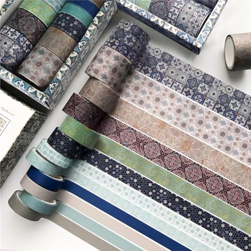 YMWALK Washi Tape, 12 Rollen Dekorative Klebeband Bunte Blumen Poster Tape Scrapbooking Tape für DIY Kunst & Handwerk und Geschenkverpackung, Urlaubsdekoration, Büro Bullet Journal (Farbe-02) von YMWALK