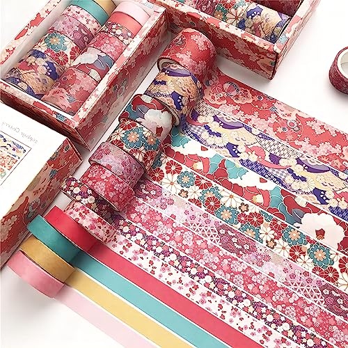 YMWALK Washi Tape, 12 Rollen Dekorative Klebeband Bunte Blumen Poster Tape Scrapbooking Tape für DIY Kunst & Handwerk und Geschenkverpackung, Urlaubsdekoration, Büro Bullet Journal (Farbe-03) von YMWALK