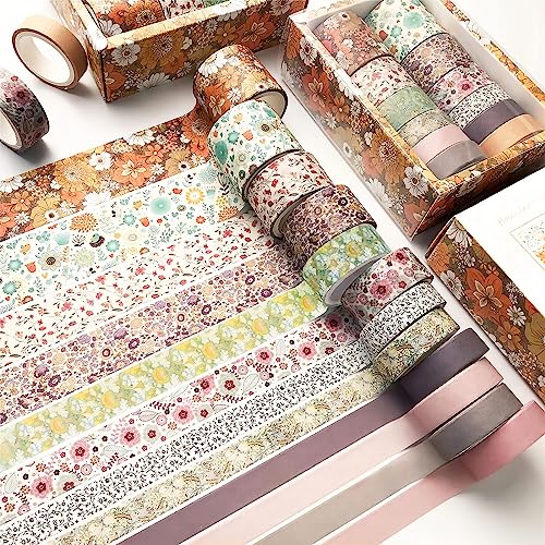 YMWALK Washi Tape, 12 Rollen Dekorative Klebeband Bunte Blumen Poster Tape Scrapbooking Tape für DIY Kunst & Handwerk und Geschenkverpackung, Urlaubsdekoration, Büro Bullet Journal (Farbe-04) von YMWALK