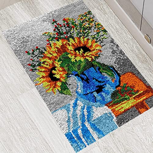 YMXCNM Knüpfteppich Set Rug Kits Für Erwachsene,Kreative Diy-Näharbeiten,Die Einen Großen Teppich Herstellen,Mit Vorgedrucktem Sonnenblumenmuster,Leinwandteppich,Handarbeit,Stickset,Wandteppich,K von YMXCNM