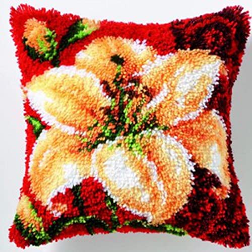 YMXCNM Latch Hook Complete Cushion Cover Kit,Teppich Häkelkissenbezug Lily Flower DIY Nähen Verriegelung Haken Kissen Kits Autokissen, Kreatives Kinder/Erwachsene/Anfänger von YMXCNM