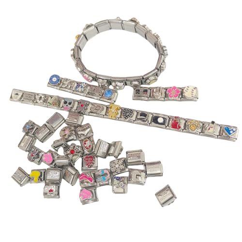 100 austauschbare italienische Charm-Glieder aus Edelstahl, Handkettenmodul, Schmuckherstellungs-Set von YMXQUP