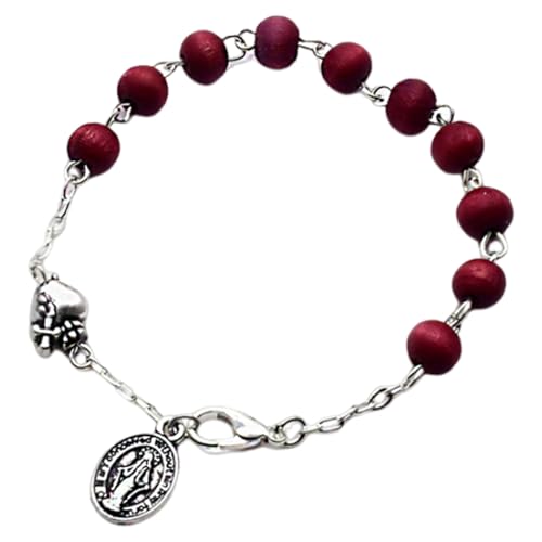 YMXQUP Vintage Damen Holzperlen Rosenkranz Armbänder Mit Kreuz Heilige Taufen Rosenkränze Gebet Katholischer Schmuck Religiöses Geschenk von YMXQUP