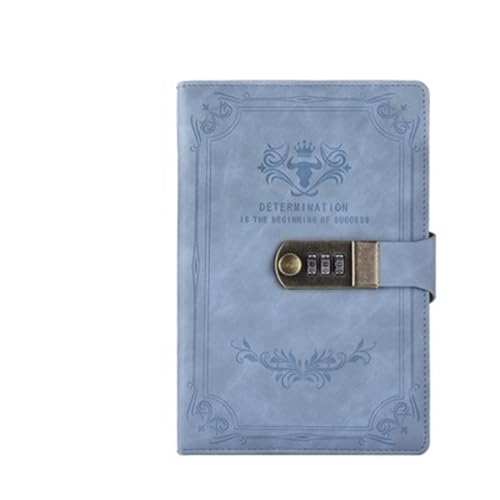 YMYGCC 200 Seiten Retro Passwort Buch mit Schloss Tagebuch verdickt kreative Hand Ledger Student Notizblock Briefpapier Notizbuch(Blue) von YMYGCC