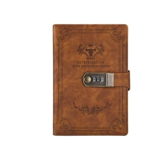 YMYGCC 200 Seiten Retro Passwort Buch mit Schloss Tagebuch verdickt kreative Hand Ledger Student Notizblock Briefpapier Notizbuch(Brown) von YMYGCC