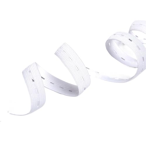 YMYGCC 5 Meter Knopfloch-Strick-Stretch-Gummiband, 15–25 mm breit, elastisches oder Nähdraht-Gurtband, weiß/schwarz, DIY-Nähzubehör(White,25mm 5meter) von YMYGCC