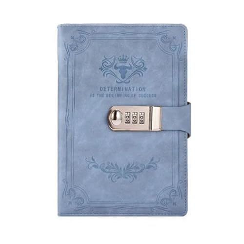 YMYGCC A5 200 Seiten Retro Passwort Buch mit Schloss Tagebuch Verdickt Kreative Hand Ledger Student Notizblock Schreibwaren Notebook Binder(Blue) von YMYGCC