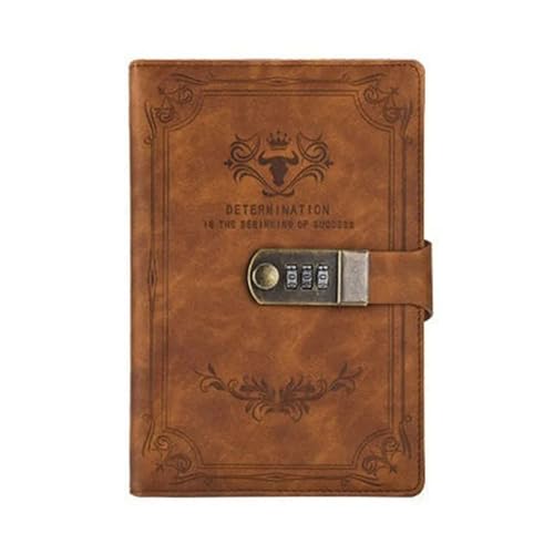 YMYGCC A5 200 Seiten Retro Passwort Buch mit Schloss Tagebuch Verdickt Kreative Hand Ledger Student Notizblock Schreibwaren Notebook Binder(Brown) von YMYGCC