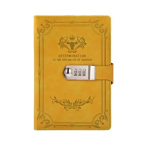 YMYGCC A5 200 Seiten Retro Passwort Buch mit Schloss Tagebuch Verdickt Kreative Hand Ledger Student Notizblock Schreibwaren Notebook Binder(Yellow) von YMYGCC