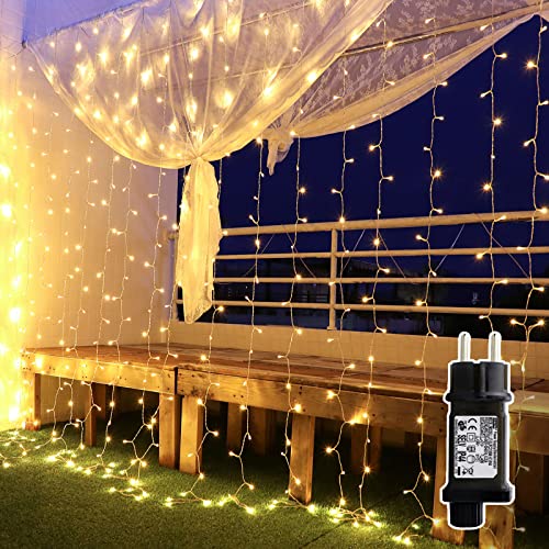 YMing 600 LEDs Lichtervorhang Warmweiß, 6mx3m Lichterkettenvorhang Stecker 8 Modi Lichterkette IP44 für Weihnachten, Schlafzimmer, Partys, Kinderzimmer Innen und außen Deko von YMing